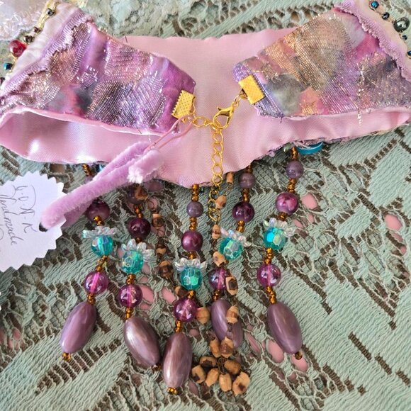 Purple Rose Choker Vintage Style Collar Lavender Fashion Romantic Necklace - Picture 7 of 7